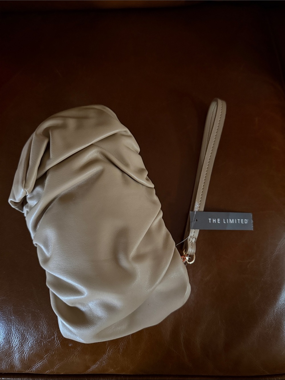 The Limited Taupe Ruched Wristlet Clutch